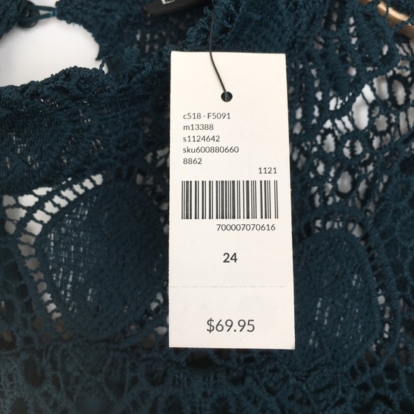 Lane Bryant Crochet Lace Peplum Tunic Top Women’s Mock Neck Blouse Dark Teal - Picture 8 of 16